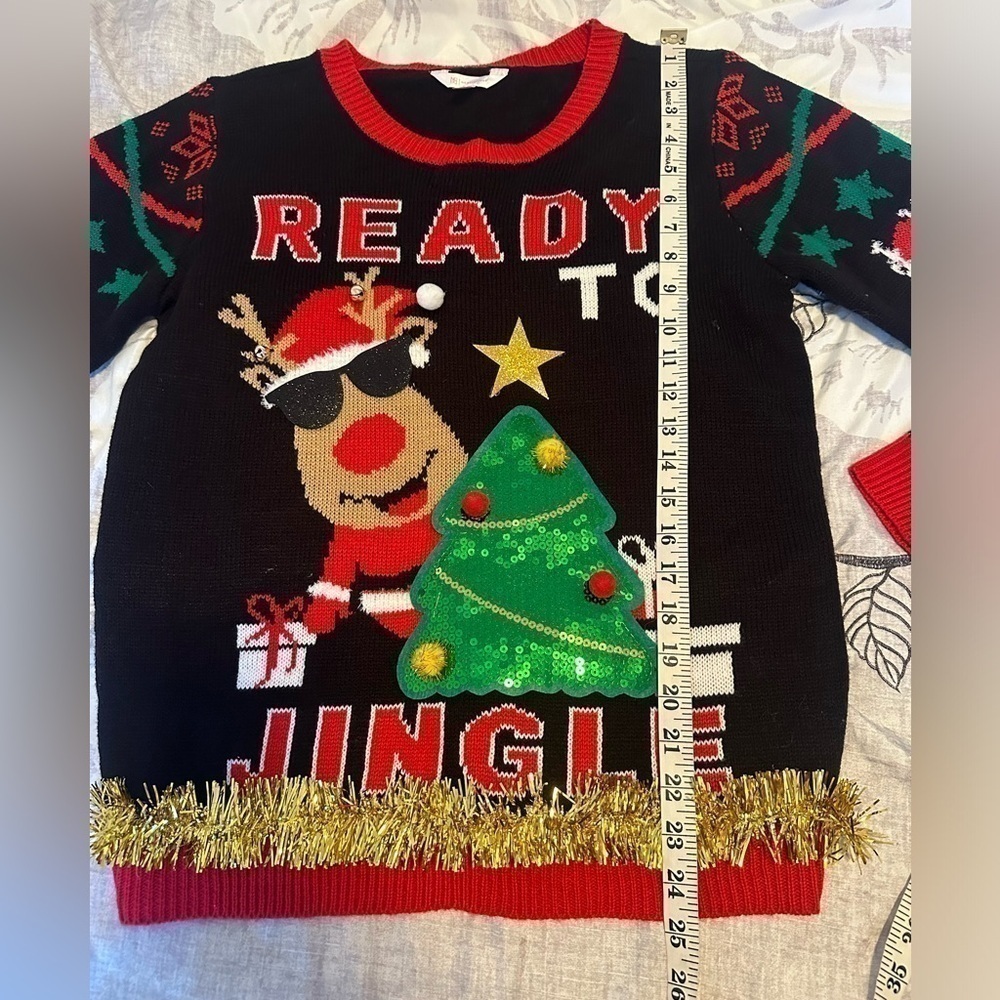 Christmas Sweater Size L Black Rudolph Reindeer - Picture 7 of 9